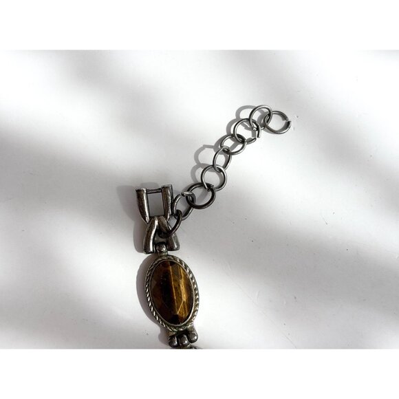 Faux Tiger's Eye Scarab Silver T 90's Vintage Wristwatch - 22mm - WORKS! - Picture 12 of 12